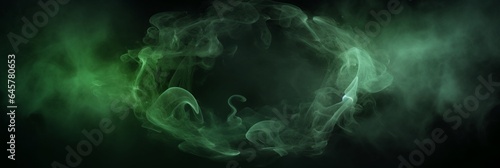Smoke exploding outward from circular empty center, dramatic smoke or fog effect with green scary glowing for spooky Halloween background.