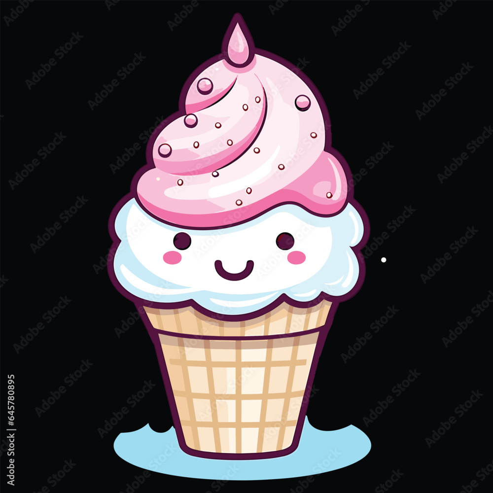A cute ice cream Vector Illustration , Ice Cream Cone A cute ice cream Vector Illustration , Ice Cream Cone