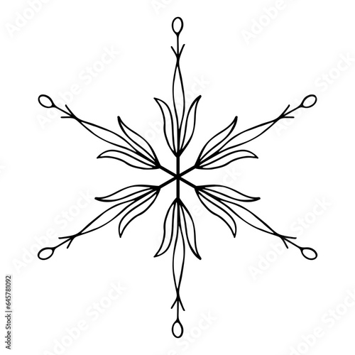 hand drawn doodle snowflake, element on a white background