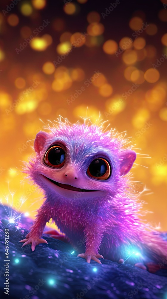 Pink Magic Animal with Big Eyes Wallpaper. Generative AI Pink Magic Animal with Big Eyes Wallpaper. Generative AI