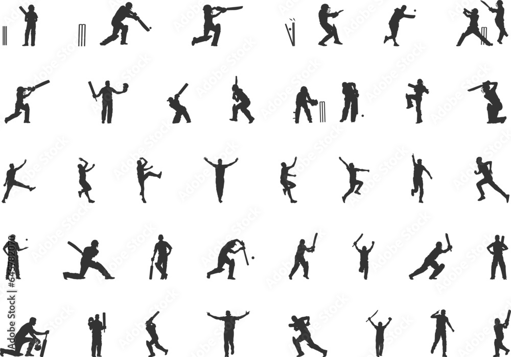 Cricket players silhouette, Cricket silhouette, Cricket player silhouette collection, Cricket svg , Cricket player vector set.