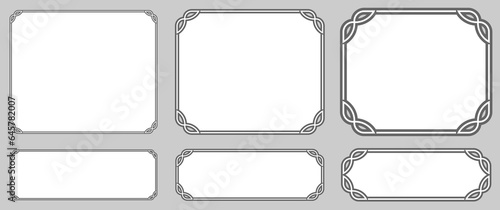 Vector grey EPS border frames. Shapes on 
grey background. Can be used for 
laser cutting, as elegant vintage web 
banners, doorplates, store signs, 
signboards, or labels
