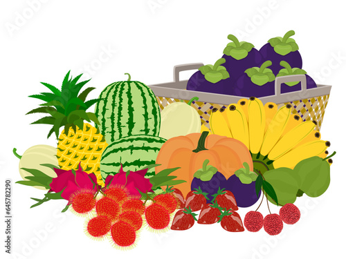 Mixed fruits on a white background.