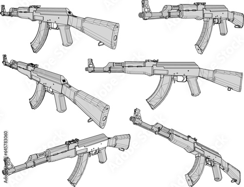 Vector sketch illustration of a long-barreled weapon automatic rifle design