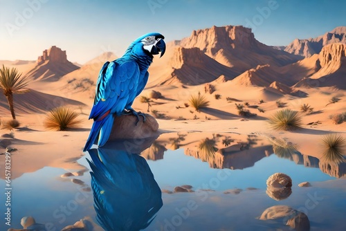 blue macwa in the desert