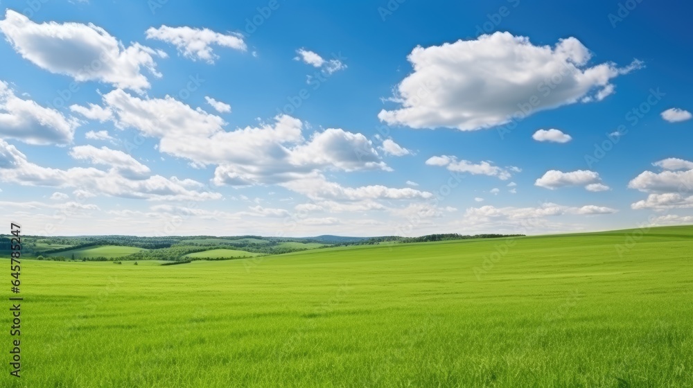 Panoramic Green Field and Sky