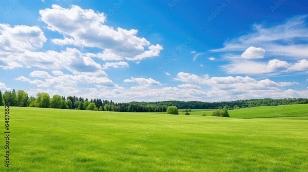 Panoramic Green Field and Sky