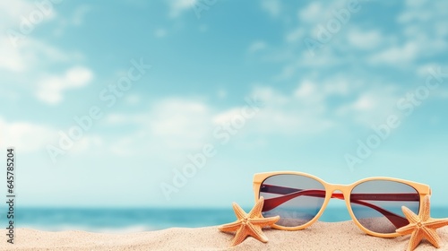 Tropical Getaway: Sunglasses and Starfish on Sandy Shore