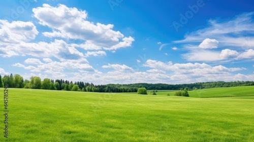 Panoramic Green Field and Sky