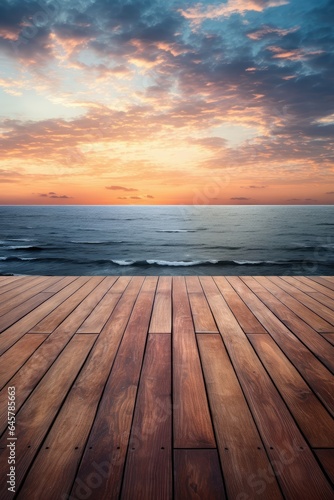 wooden pier at sunset - generative ai