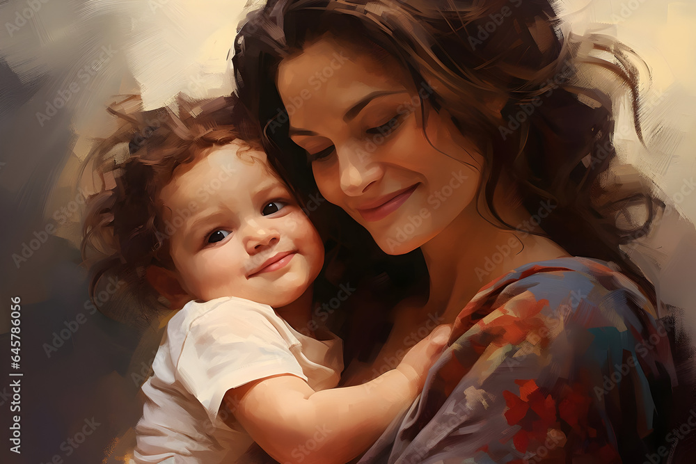 Joyful Motherhood A Happy Mom Lovingly Holding Her Precious Baby Joyful Motherhood A Happy Mom Lovingly Holding Her Precious Baby