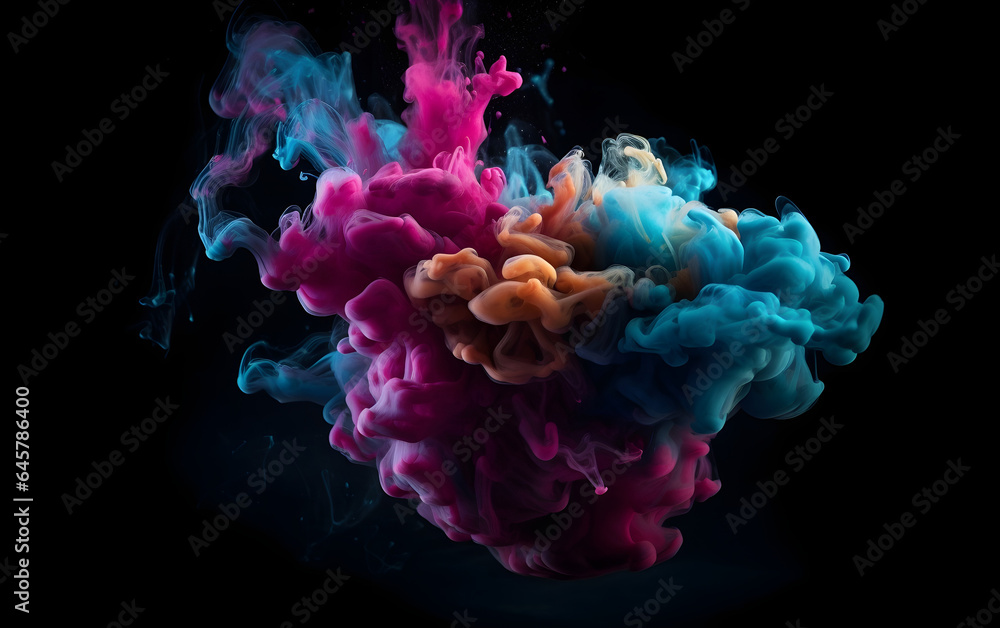 Burst of pink and blue fluid splashes, Generative AI Burst of pink and blue fluid splashes, Generative AI