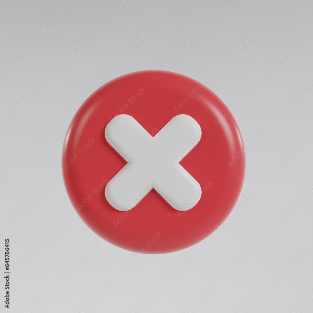 Obraz premium Cross icon 3d button. wrong check mark.