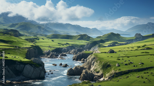 Landscape with mountains and river. Cantabria.