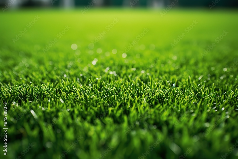 Close up soccer field lines. Background soccer pitch grass football stadium ground view. Stadium field ground grass detail. Ground football field grass macro. Design soccer stadium grass football line