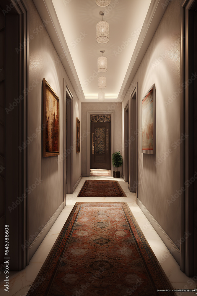 Morrocan style hallway interior in luxury house or hotel.