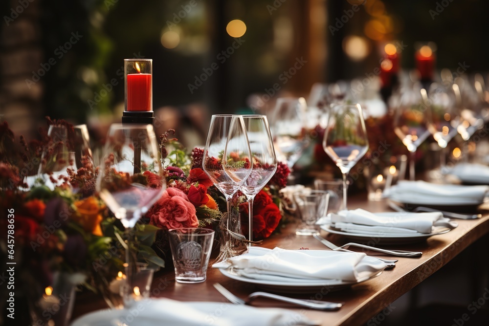 Close up view of serving wedding table in the restaurant Close up view of serving wedding table in the restaurant