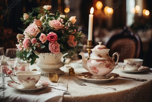 Close up view of serving wedding table in the restaurant