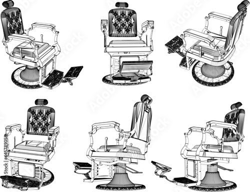 Vector sketch illustration of classic old retro barbershop chair design for collection stash