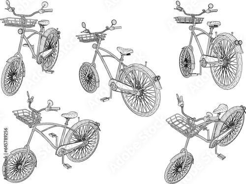 Vector sketch illustration of classic old retro bicycle design for collection stash