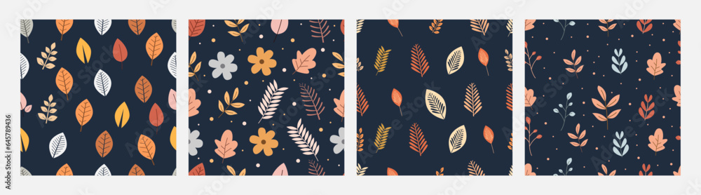 Collection of pattern autumn leaves and flowers theme, design can be for t-shirts, wrapping paper, printing needs