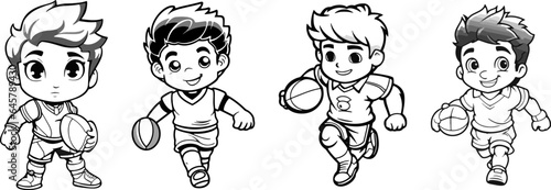 Coloring book illustration young rugby player kawaii coloring page