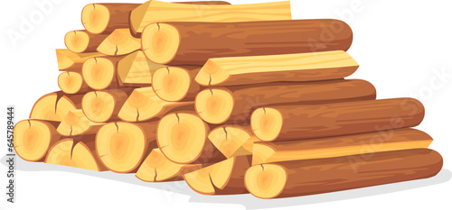 Wooden logs pile. Tree trunks. Cartoon timber