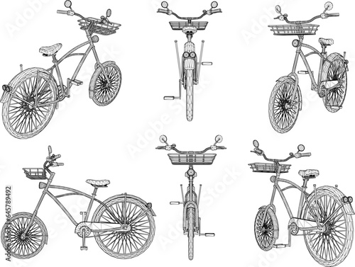 Vector sketch illustration of classic old retro bicycle design for collection stash