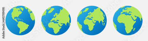 Collection of earth icon vector illustration, continent of america, europe, asia, and africa