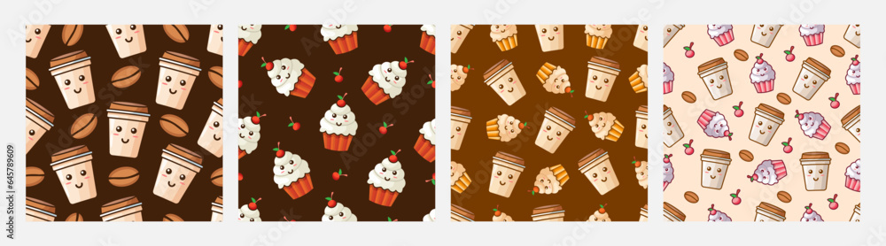 Coffee and cupcake seamless pattern vector design, design can be for t-shirts, wrapping paper, printing needs