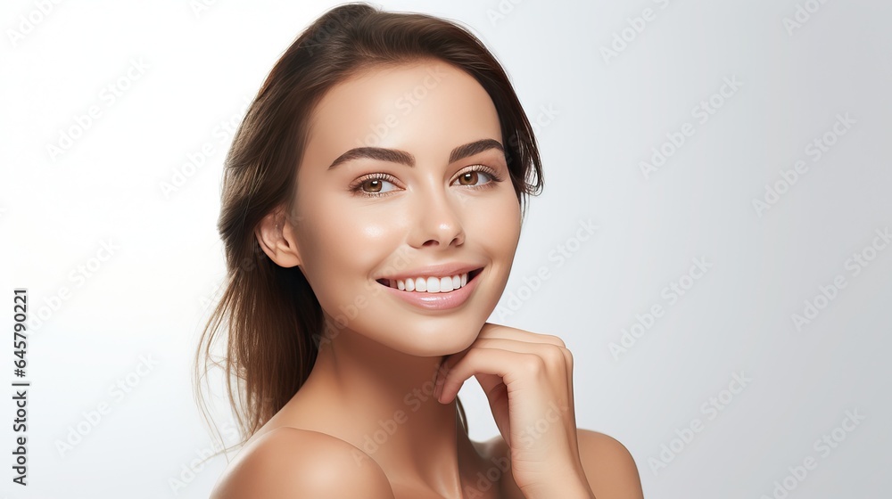 Beautiful smiling woman, model for facial banner product Beautiful smiling woman, model for facial banner product