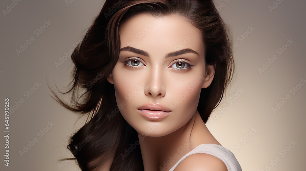 Naklejka premium Portrait of a woman, beautiful model for facial banner