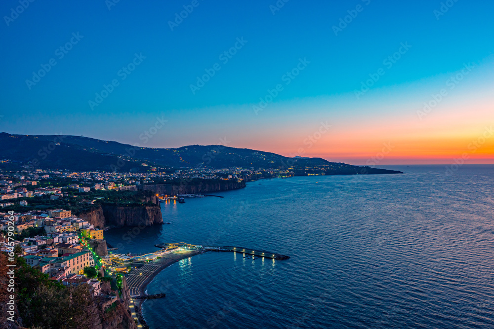 Panoramic view of Sorrento city at sunset, Italy