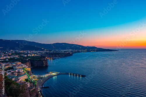 Panoramic view of Sorrento city at sunset, Italy