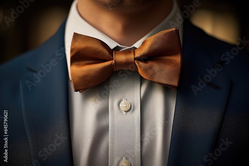 Man in suit with brown bow tie.