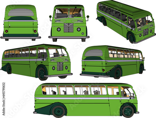 Vector sketch illustration of classic old retro minibus design for collection stash