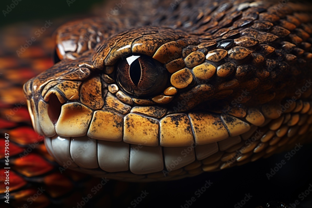 Extreme close up view of venomous snake head Extreme close up view of venomous snake head