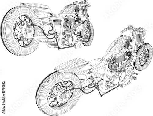 Vector sketch illustration of classic old retro racing bike design for racer collection stash