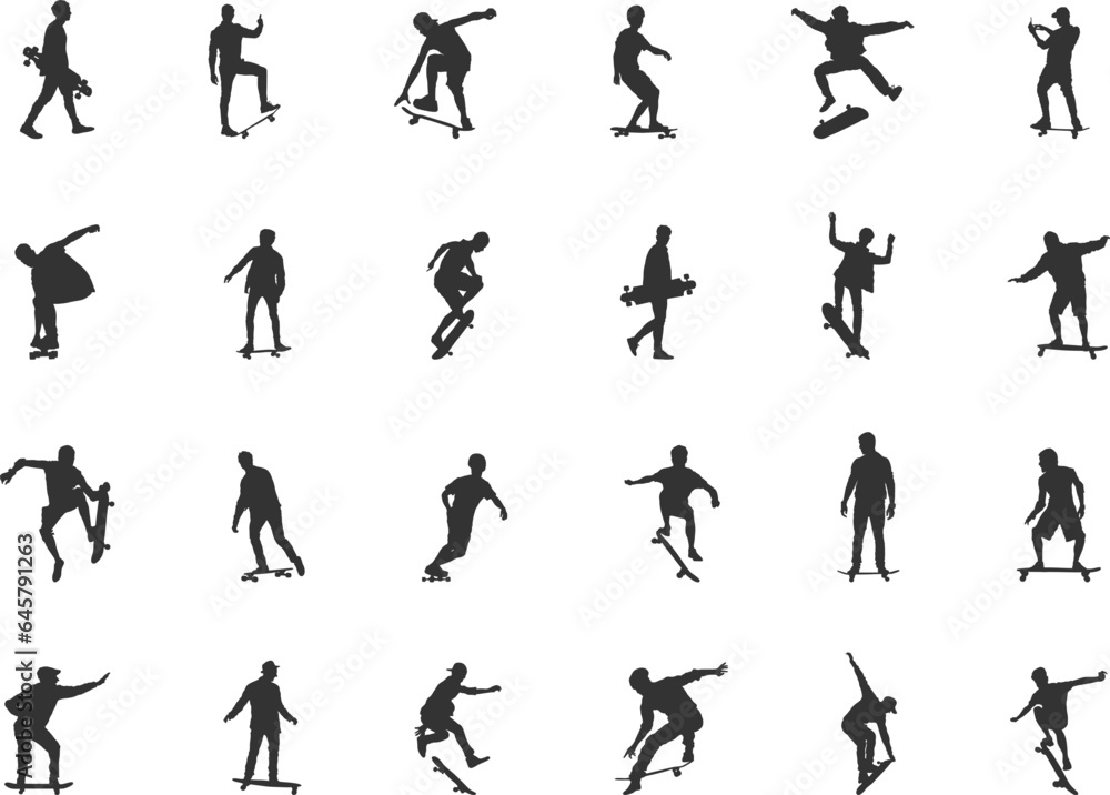 Skateboarding silhouette, Skate silhouette, Skateboard silhouettes, Skateboard vector, People skateboarding, Skateboarding bundle set.