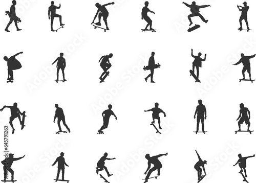Skateboarding silhouette, Skate silhouette, Skateboard silhouettes, Skateboard vector, People skateboarding, Skateboarding bundle set.