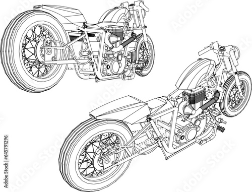 Vector sketch illustration of classic old retro racing bike design for racer collection stash