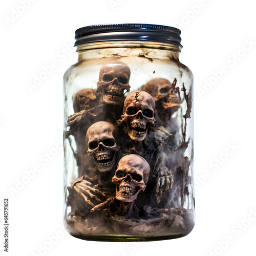 skulls in jar - Halloween decoration on transparent background