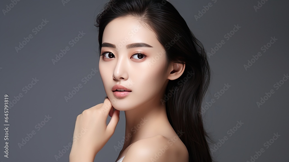 Asian model, beautiful woman pose for facial banner - obrazy, fototapety, plakaty 