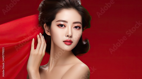 Asian model  beautiful woman pose for facial banner