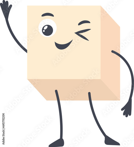 Funny sugar cube. Cartoon mascot waving hand
