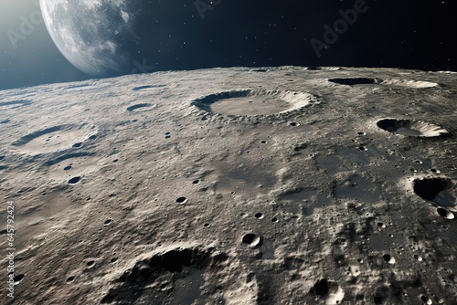Moon surface close up. Craters and furrows on the surface of the earth's satellite. (Elements of this image furnished by NASA)