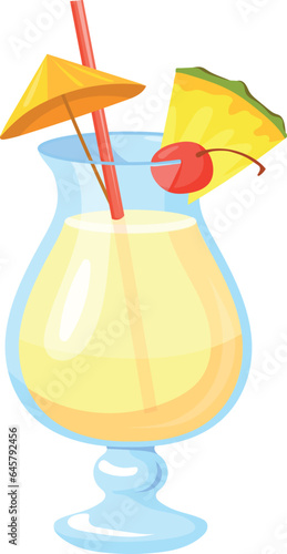 Pina colada glass cartoon icon. Cocktail drink