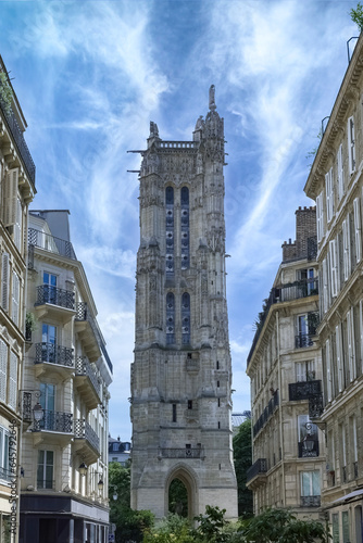Paris, typical buildings, with the Saint-Jacques tower in the historical center 