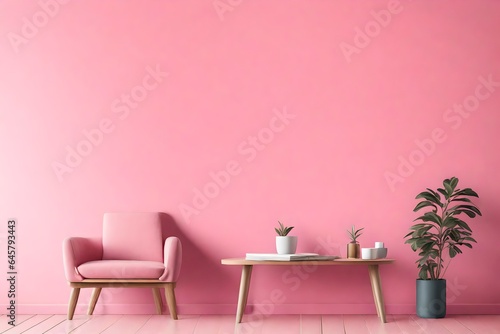 Pink armchair in a room interior design