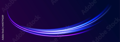 Neon blurred circles in motion. PNG vector light pink and purple lines swirling in a spiral. Vector vortex wake effect. Electric swirl lines, neon light effect. Abstract magic energy waves. 